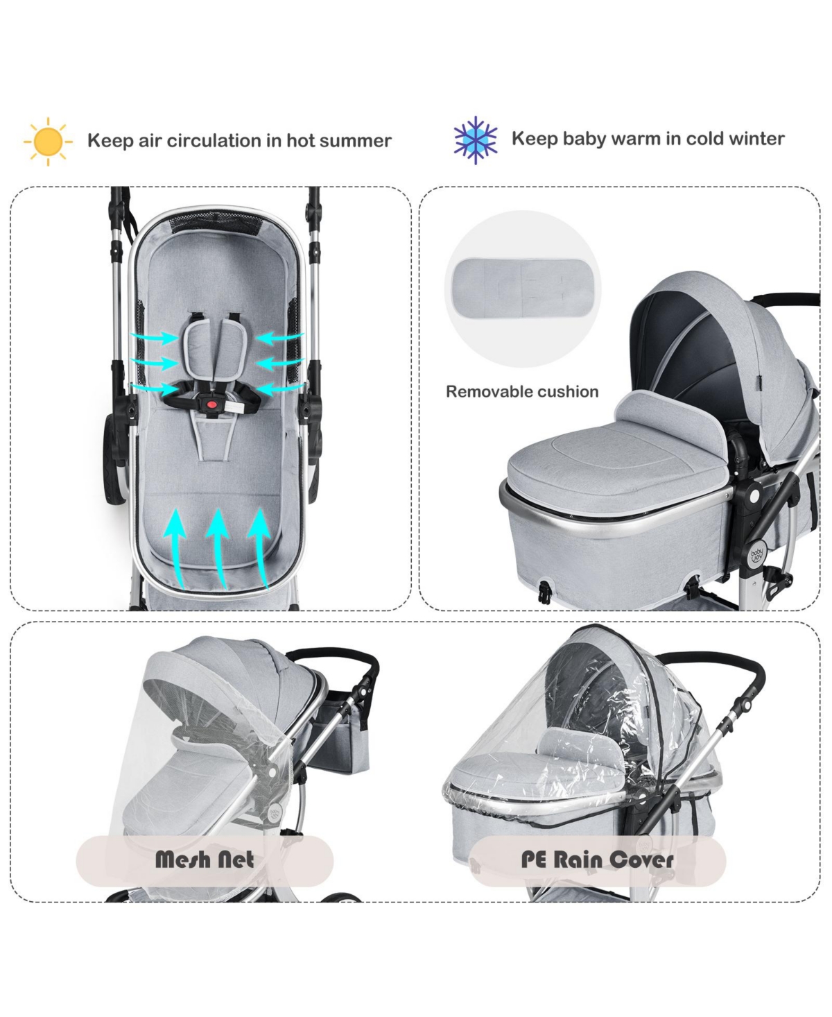 2-in-1 Baby Stroller High Landscape Infant Stroller w/ Reversible Seat