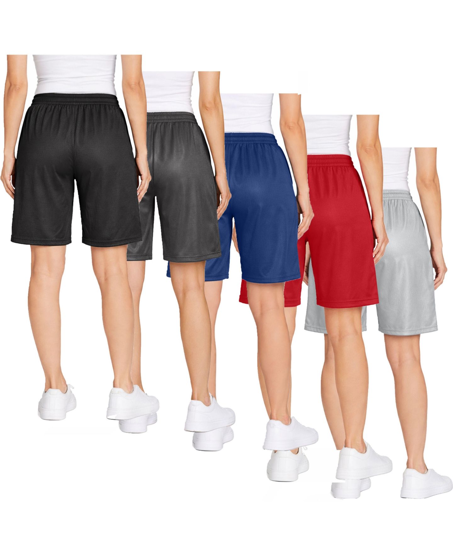 Женские шорты Jump Start Loose Fit Moisture-Wicking Performance Dazzle Shorts-5 Pack, цвет: Чёрный угольный тёмно-синий красный серебряный — фото 3