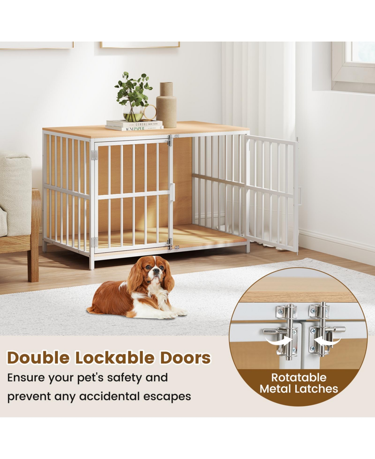 Cozito 40 in Dog Crate Furniture Kennel with Dual Lockable Double Doors