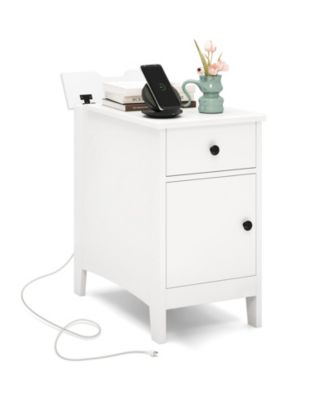 Flip-Top End Table with Charging Station, Drawer and Storage Cabinet