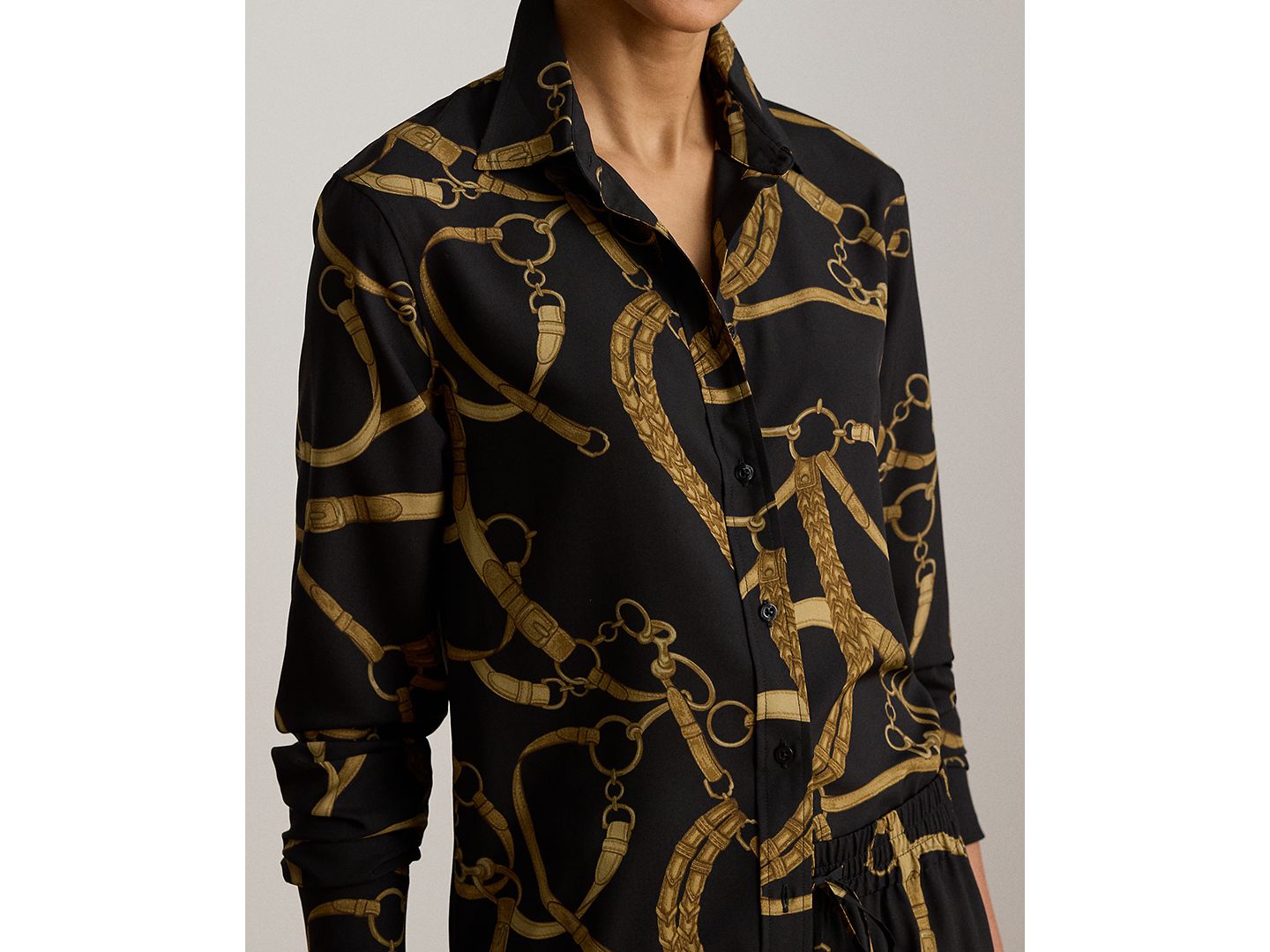Женская рубашка Lauren Ralph Lauren Classic Fit Belting Print, цвет: Чёрный / Рыжевато-коричневый — фото 3