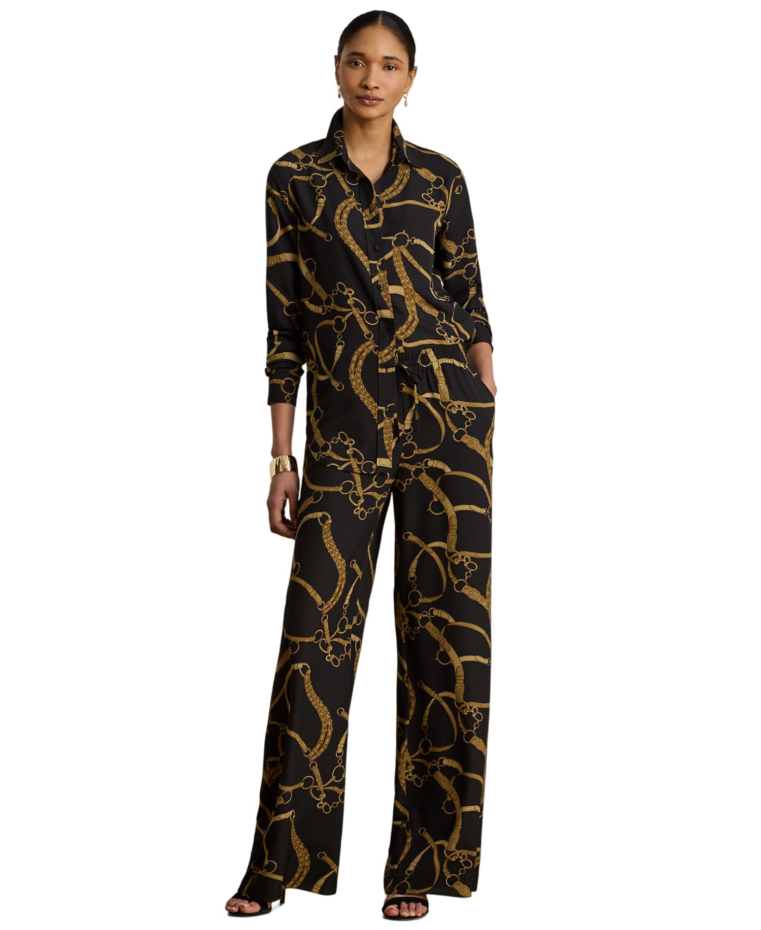 Women's Belting-Print Wide-Leg Pants