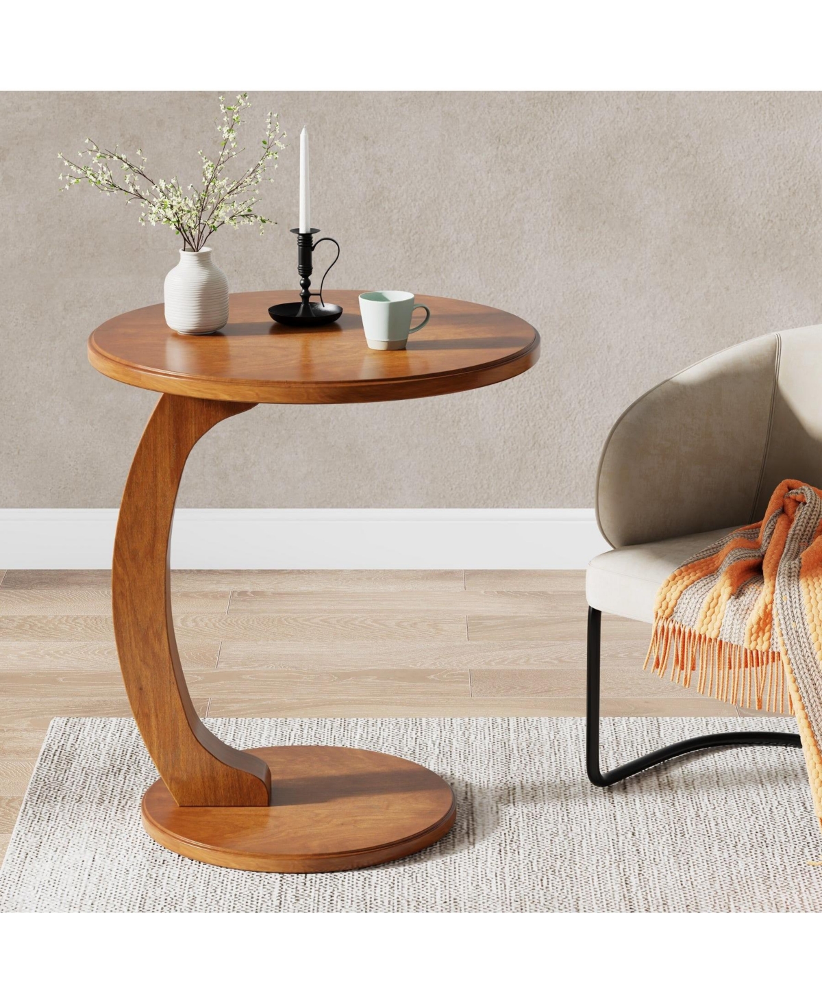 Slickblue Round Sofa Side Table with C Shaped Space Saving Design