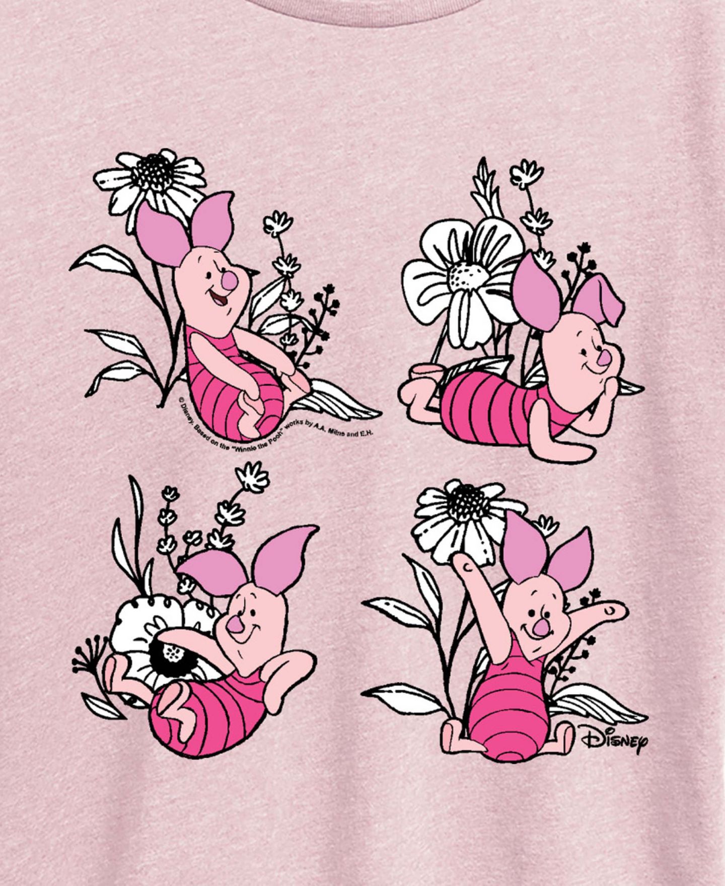 Женская футболка Hybrid Apparel Plus Size Winnie The Pooh Piglet Flowers Graphic, цвет: Меланжевый розовый — фото 3