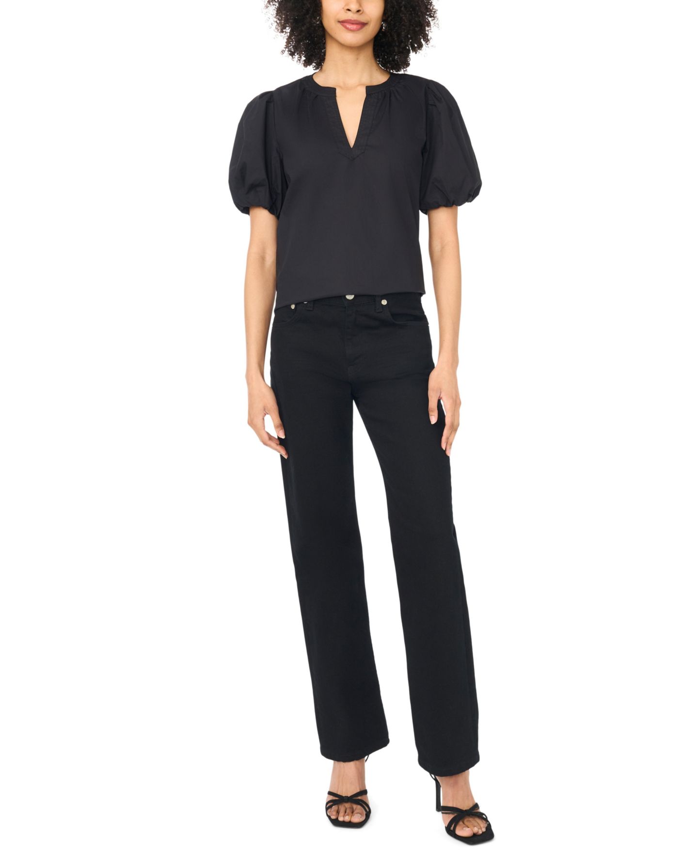 Женская блузка Vince Camuto Organdy Short-Sleeve Puff, цвет: Насыщенный чёрный — фото 2