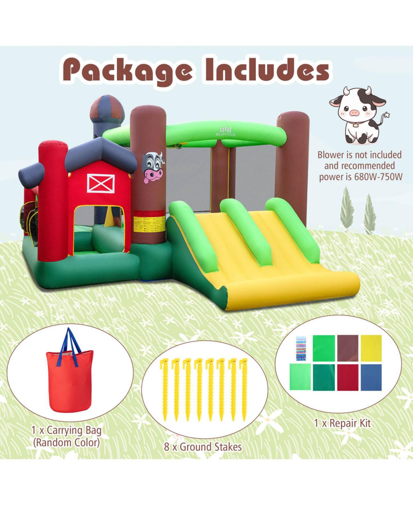 Детские игрушки Costway Farm Themed Inflatable Castle Bounce House with Double Slides and Ball Pit, Ages 3-12, цвет: Зелёный — фото 4