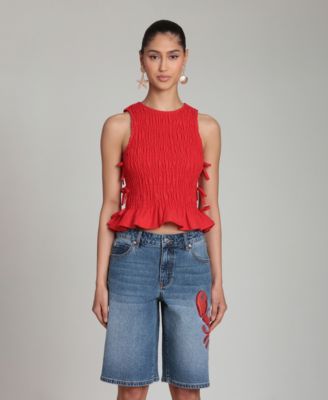 Women's Ruched Side-Tie Crewneck Top