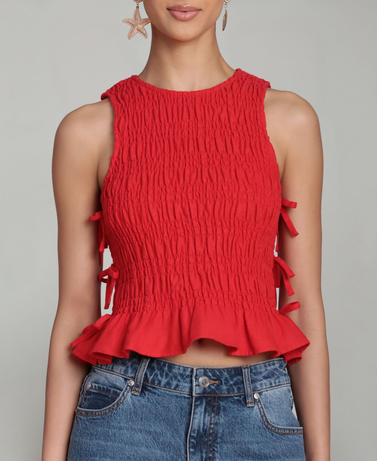 Women's Ruched Side-Tie Crewneck Top