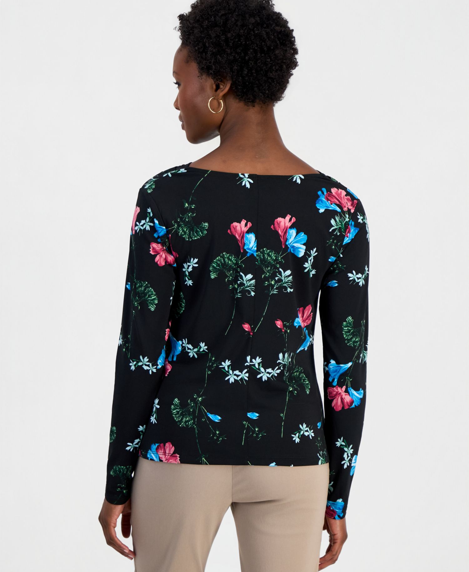Petite Floral-Print Cowl Neck Top
