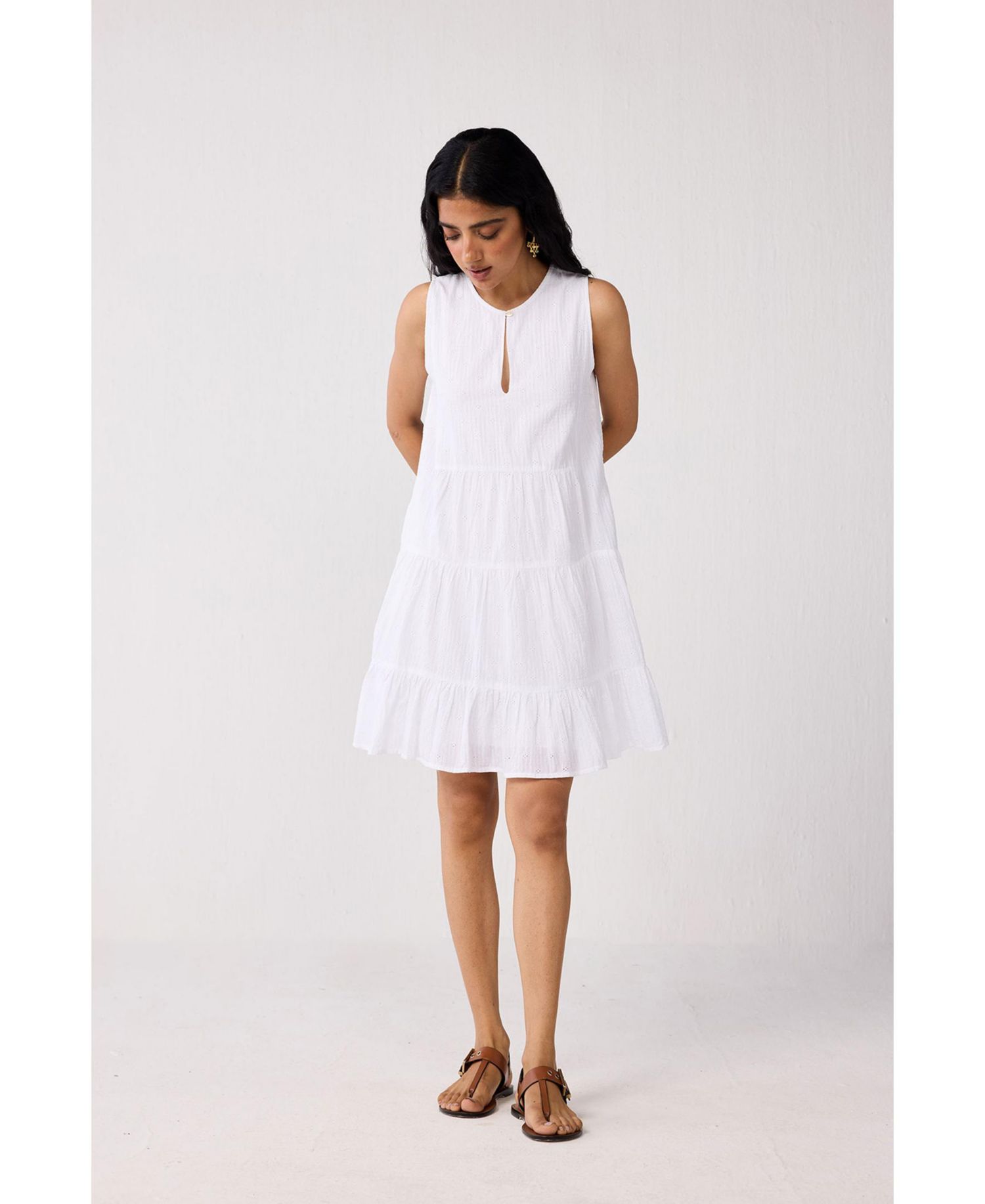 Women's Embroidered Everyday Sleeveless Short Tiered Dress
