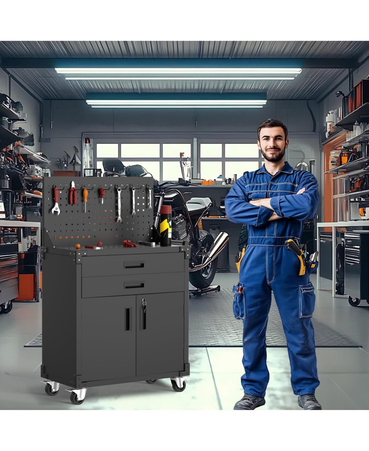 gaomon 35 Inch Heavy Duty Rolling Tool Cabinet with 2 Adjustable Shelves, Mobile Workbench for Garage, Workshop