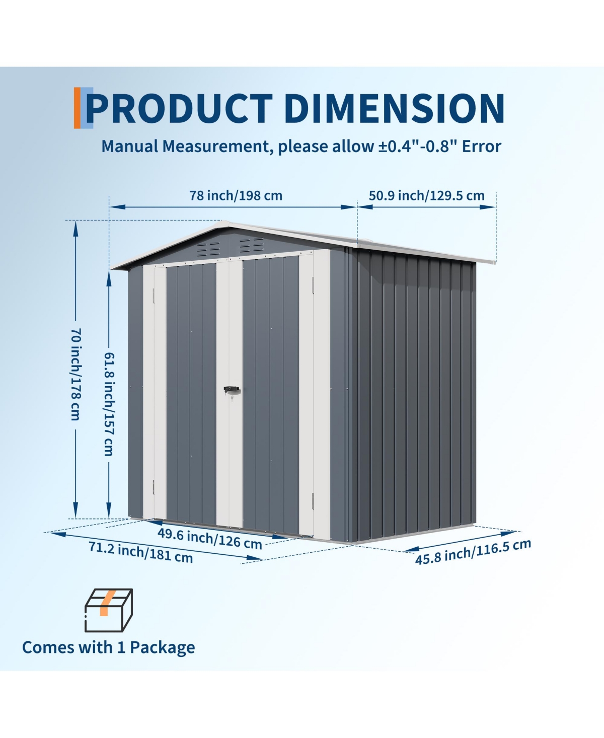 gaomon Outdoor Storage Shed, Metal Garden Tool Shed with Lockable Door & Vents, Weatherproof Backyard for Tools Lawn Equipment