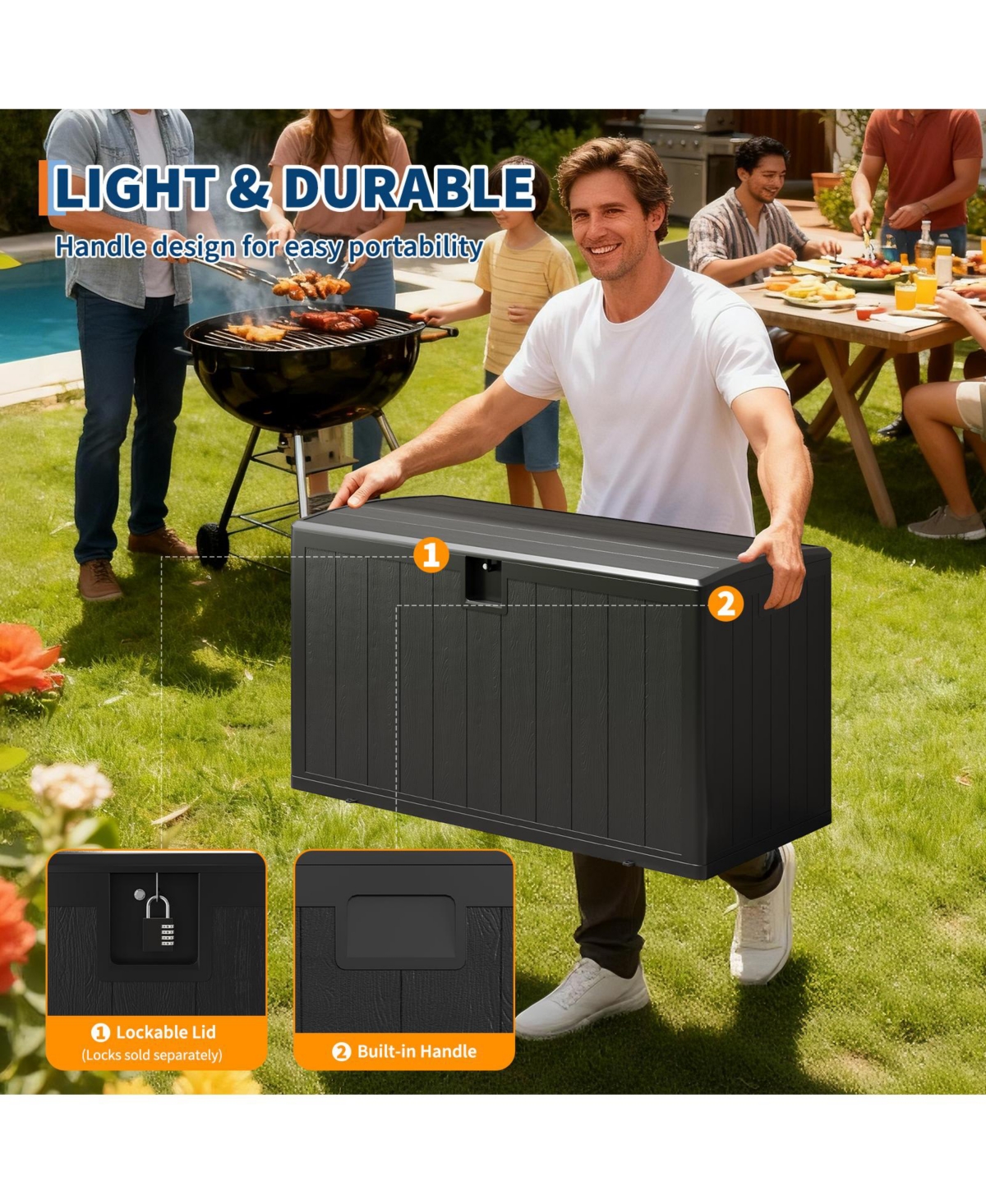 gaomon Gallon Outdoor Storage Box, Lockable Uv Resistant Storage Chest, Large Waterproof Resin Patio Storage Bin, Suitable for Patio