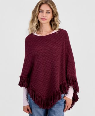 Juniors' Fringed Poncho Sweater