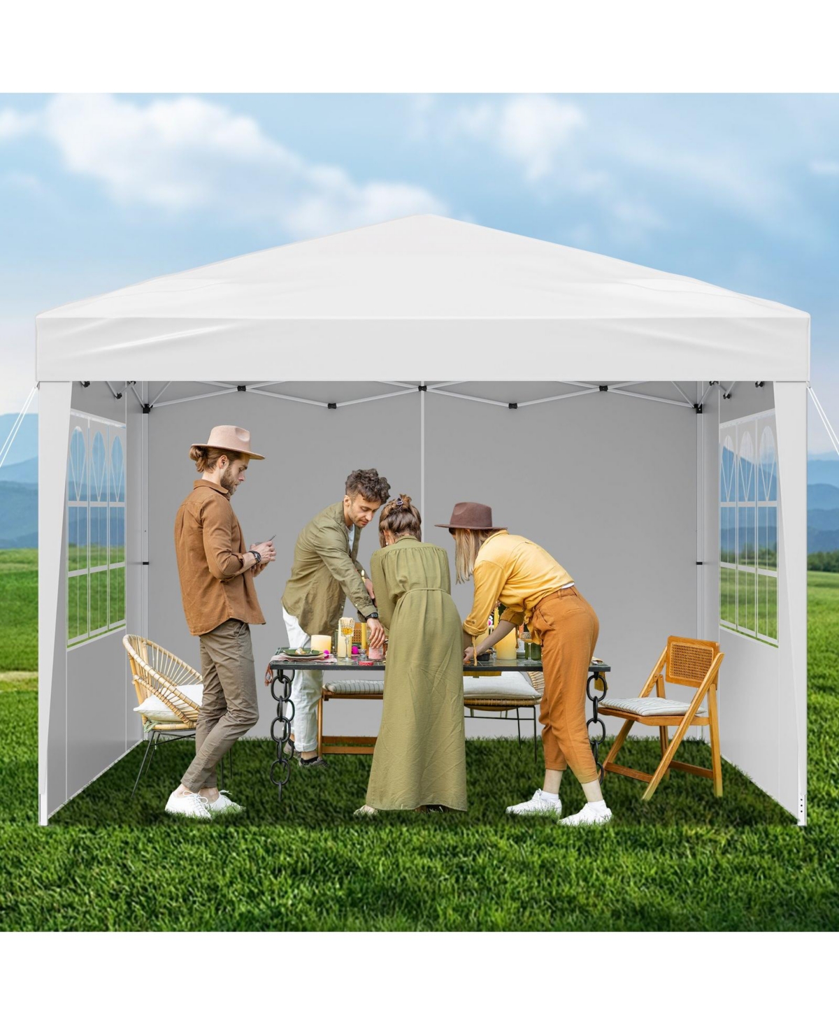 Cozito Pop Up Canopy, 10 x 10 feet Gazebo Tent with 3 Sidewalls and 2 Windows