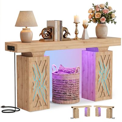 47" Entry Table with Charging Station, Console Table with RGB LED Light