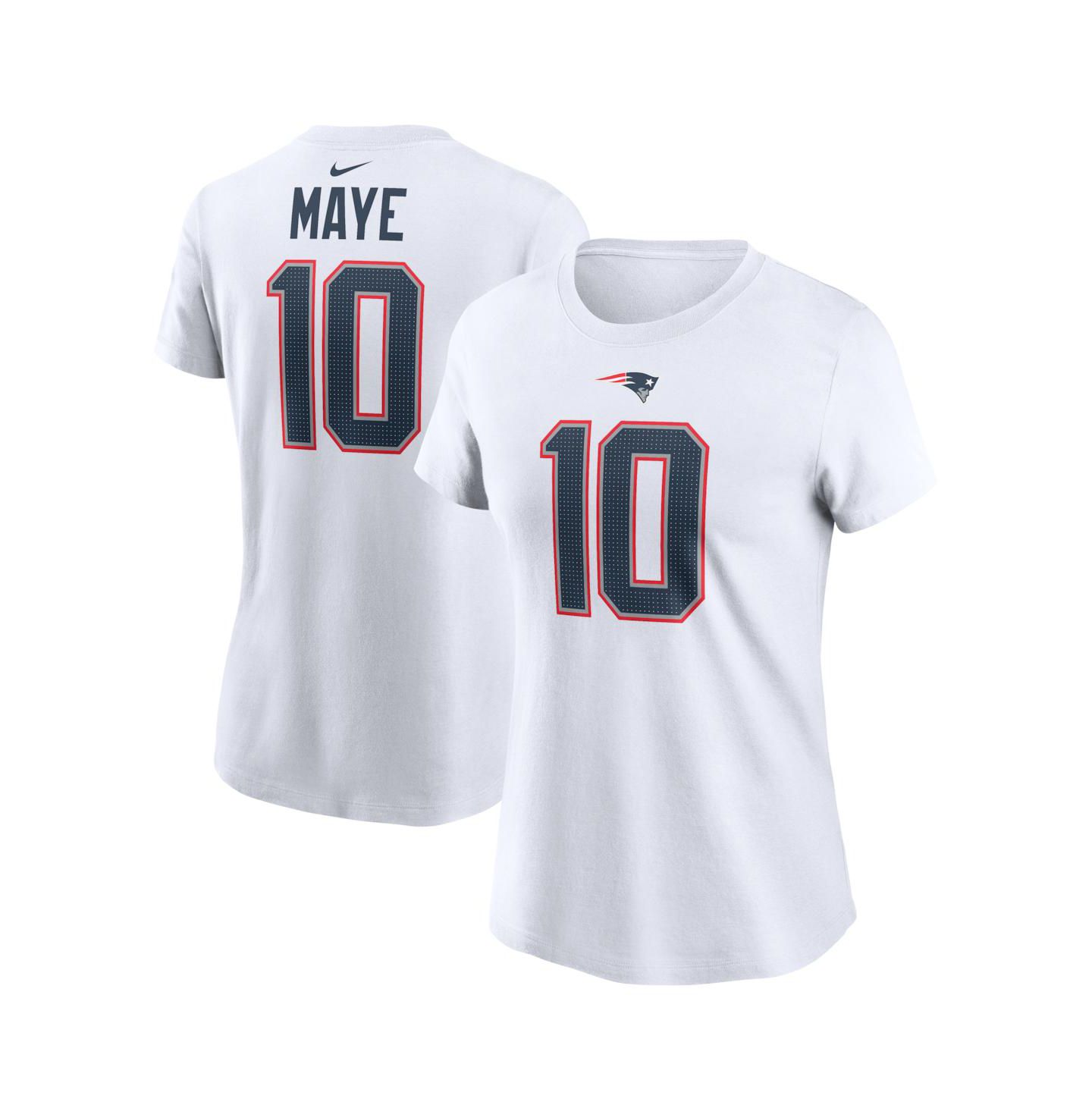 Женская футболка Nike Drake Maye White New England Patriots Player Name & Number — фото 1