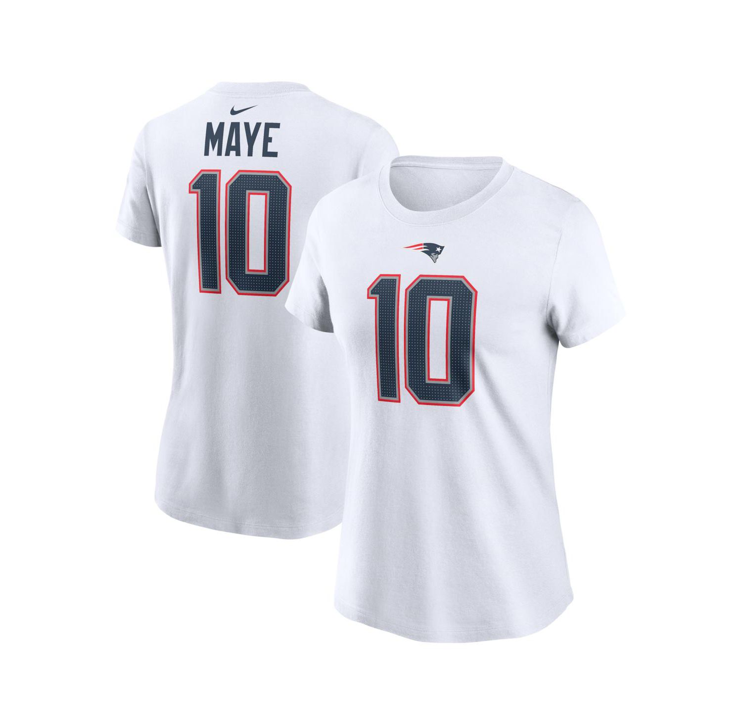 Women's Drake Maye White New England Patriots Player Name & Number T-Shirt