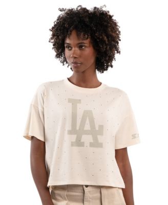 Women's Cream Los Angeles Dodgers Rhinestone Sprinkle Boxy Cropped T-Shirt