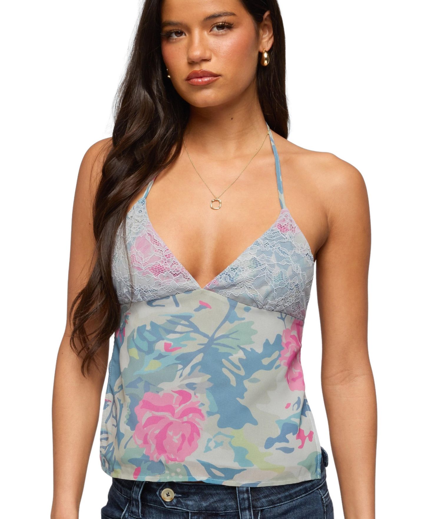 Женский топ Edikted Bloomey Printed Backless Halter, цвет: Mix — фото 1