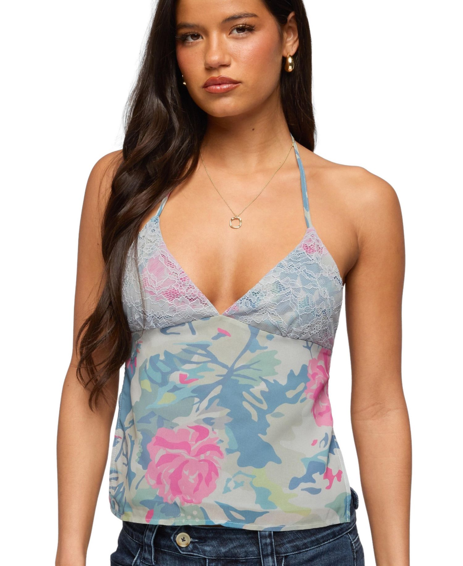 Women's Bloomey Printed Backless Halter Top