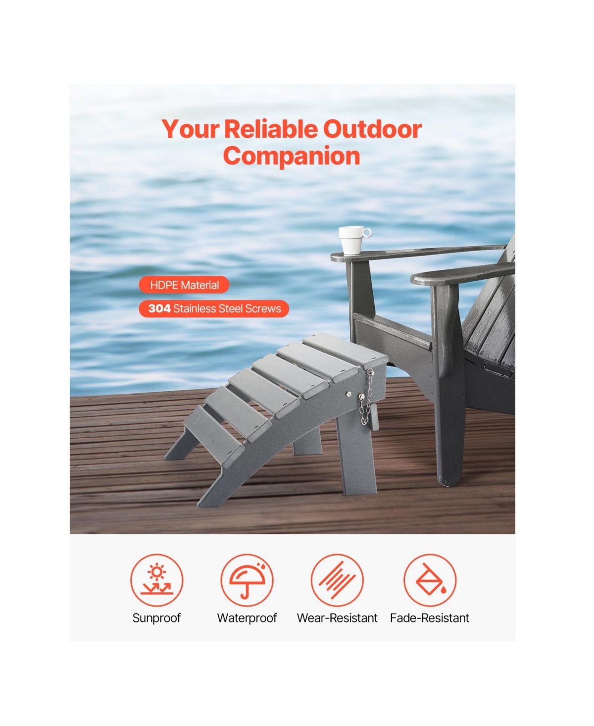 Cozito Adirondack Ottoman,Hdpe Folding Patio Foot Rest