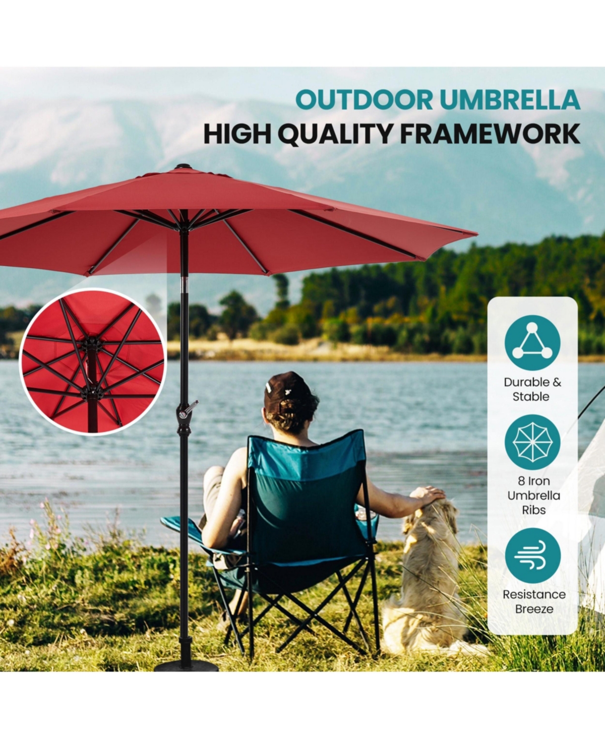 Yiortwo 10 Ft Patio Umbrella Market Umbrella with Tilt Crank Uv Protection