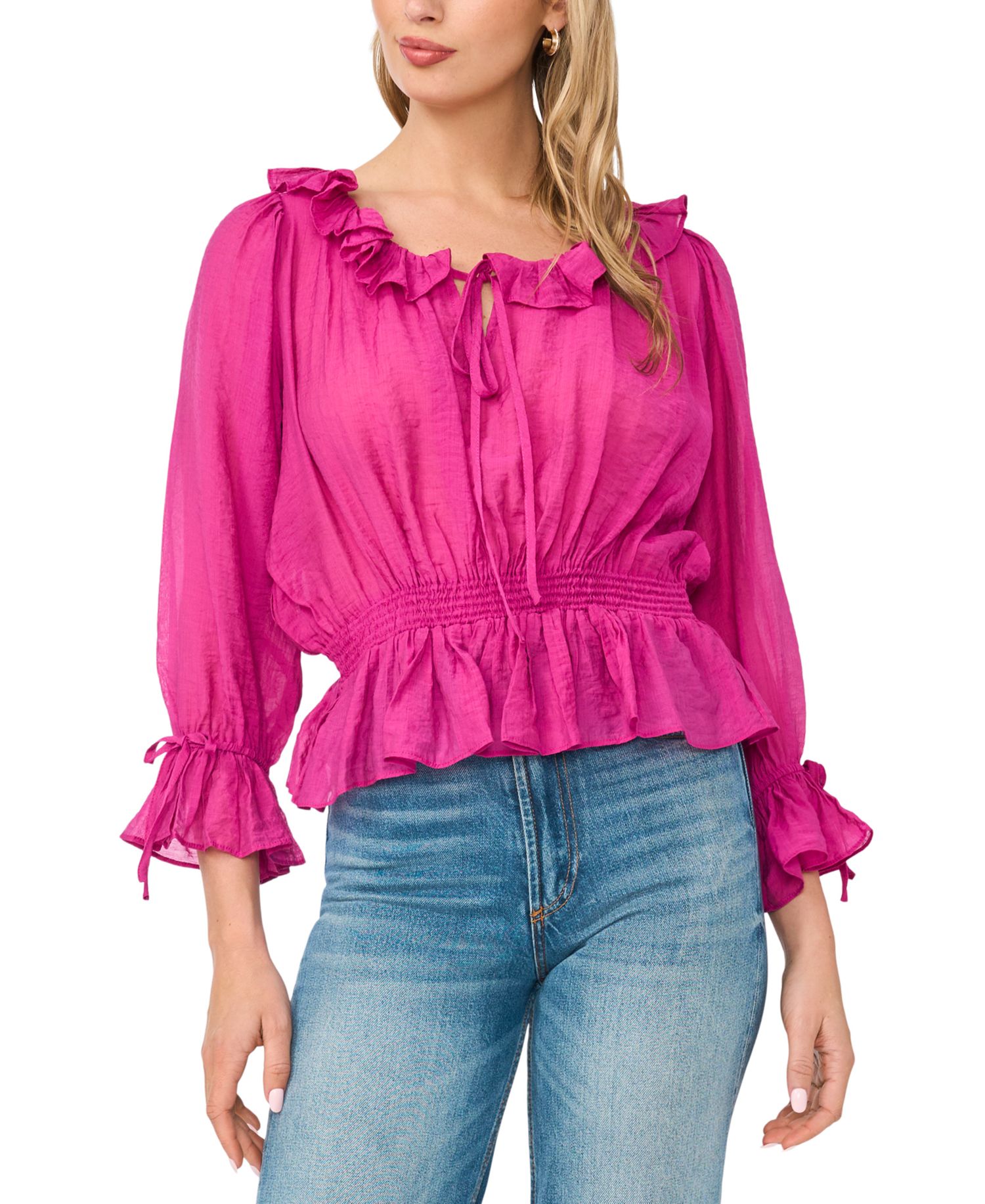 Women's Tie-Neck Ruffle-Sleeve Top