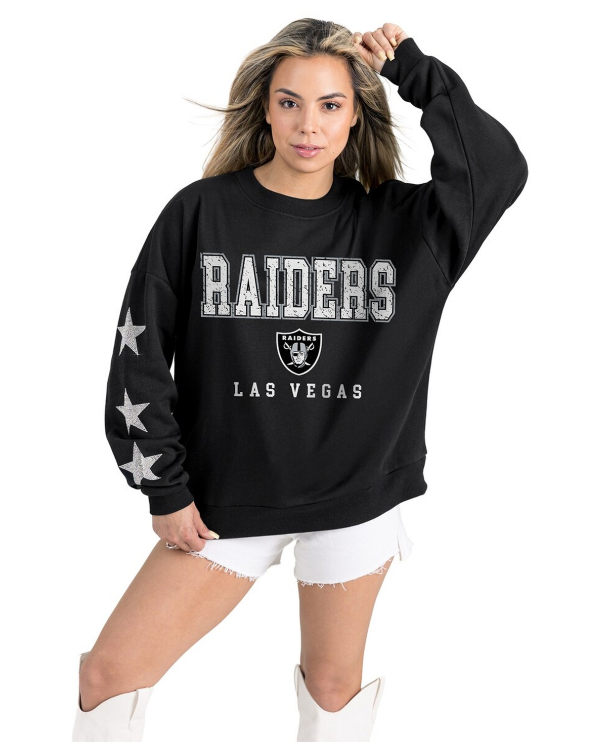Gameday Couture Women's Black Las Vegas Raiders Velocity Relaxed Rhinestone Pullover Sweatshirt
