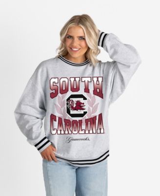 Women's Ash South Carolina Gamecocks Oversized Fade Route Ringer Stripe Sweatshirt