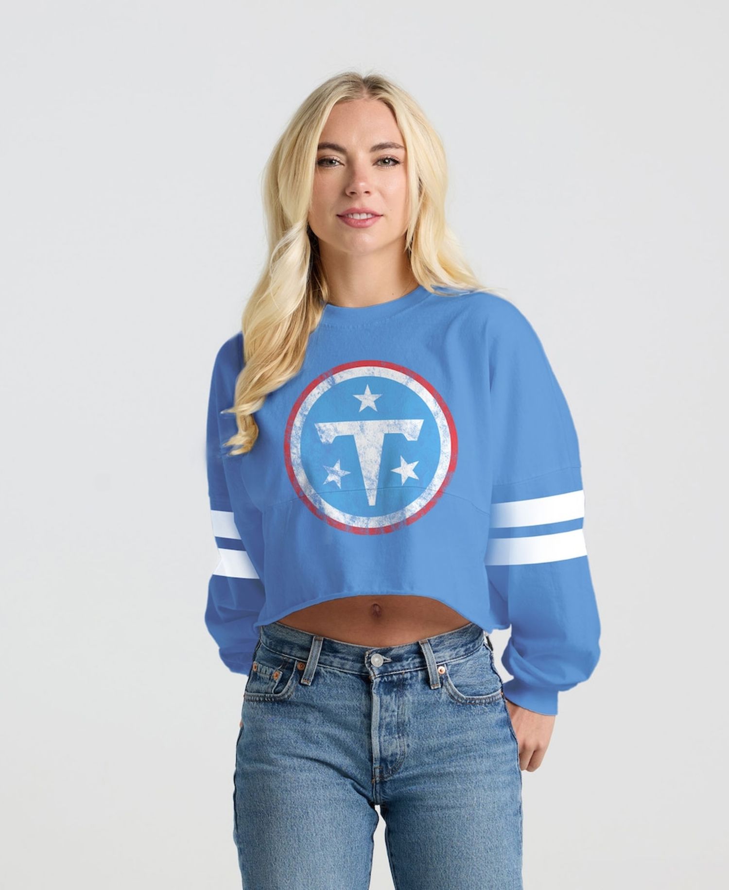 Women's Light Blue Tennessee Titans Sleeve Stripe Long Sleeve T-Shirt
