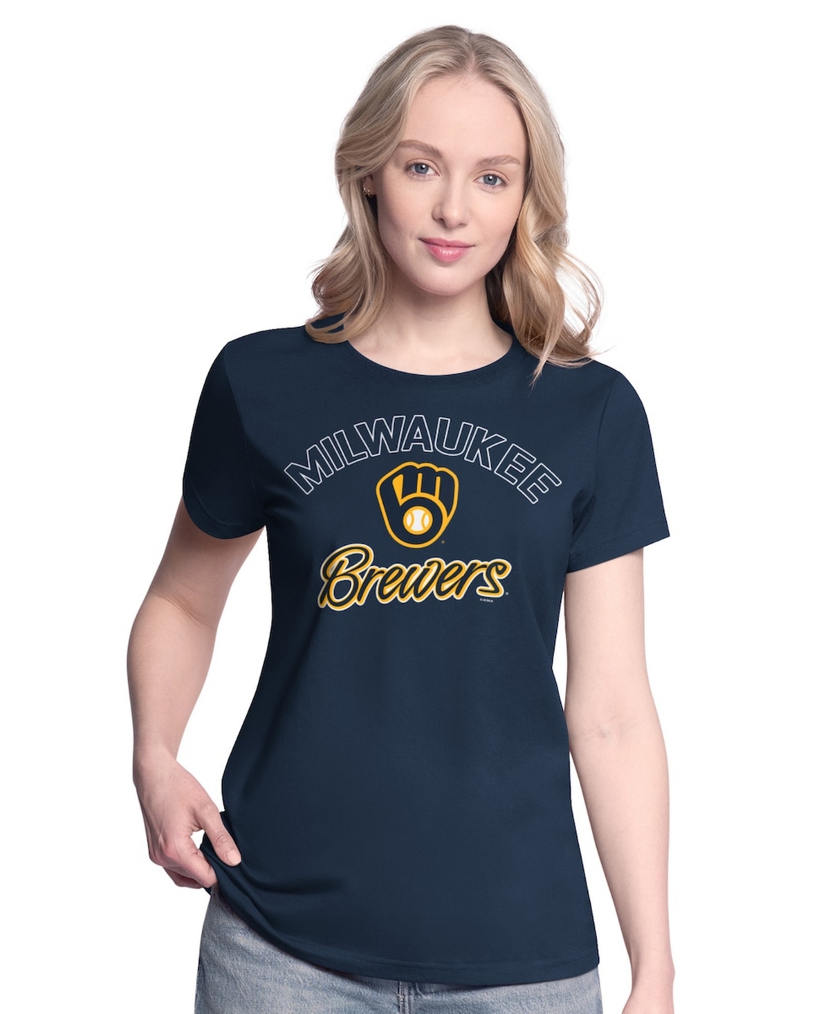G-iii 4Her by Carl Banks Women's Navy/Heather Gray Milwaukee Brewers Short-Sleeve and Long-Sleeve T-Shirt Combo Pack