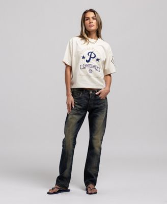 Women's Cream Philadelphia Phillies Cooperstown Yacht Rock Boxy Cropped T-Shirt