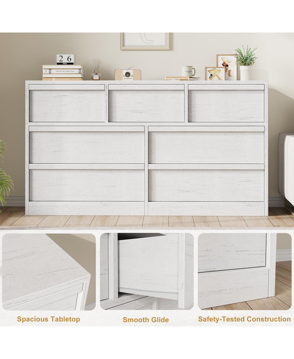 gaomon 7 Drawer Dresser for Bedroom, 54 inch Wide, Chest of Drawers with Large Storage, Wooden Organizer Living Room, Entryway