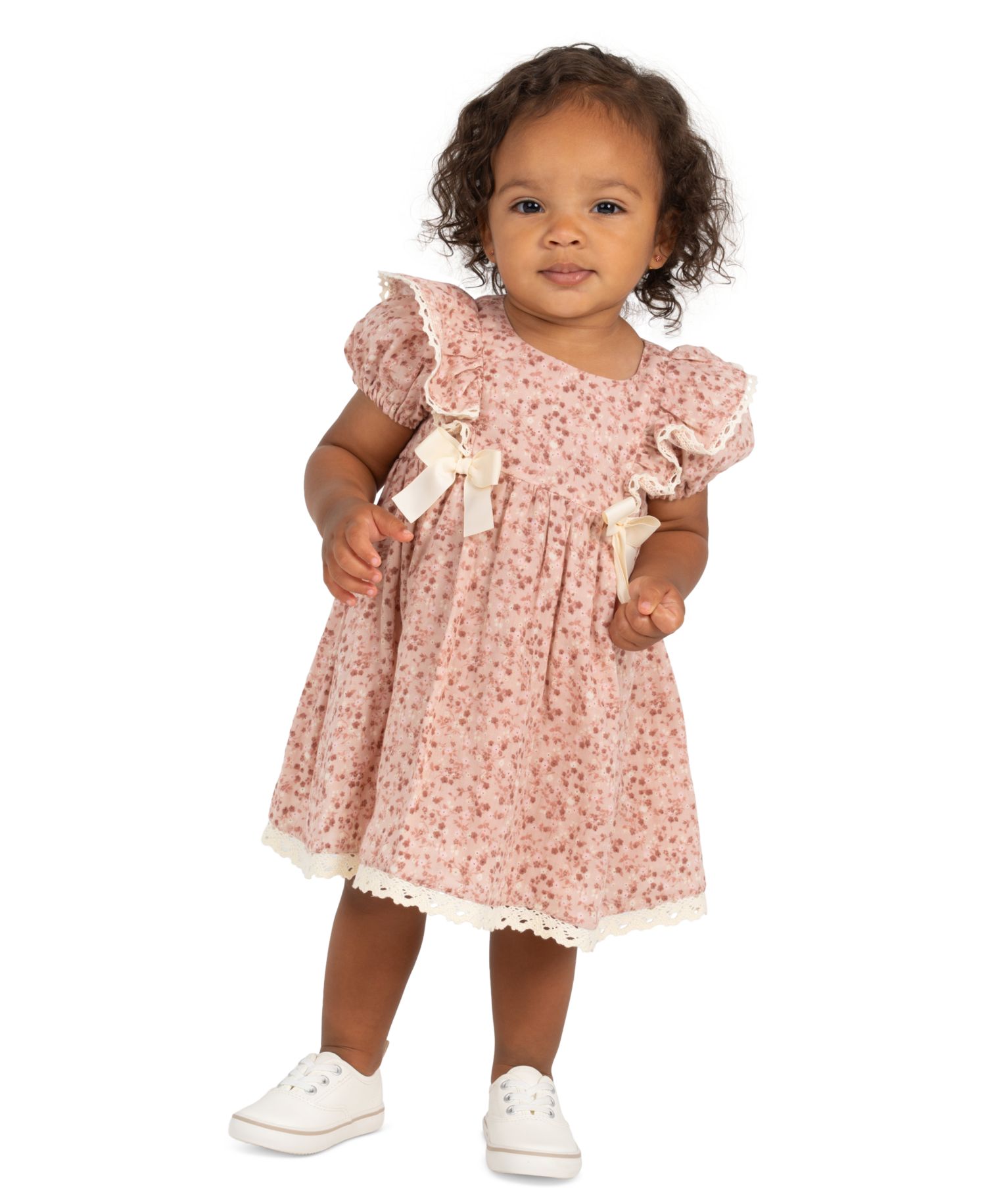 Baby Girls' Printed Cotton Voile Puff Sleeve Dress and Diaper Cover, 2-Piece Set