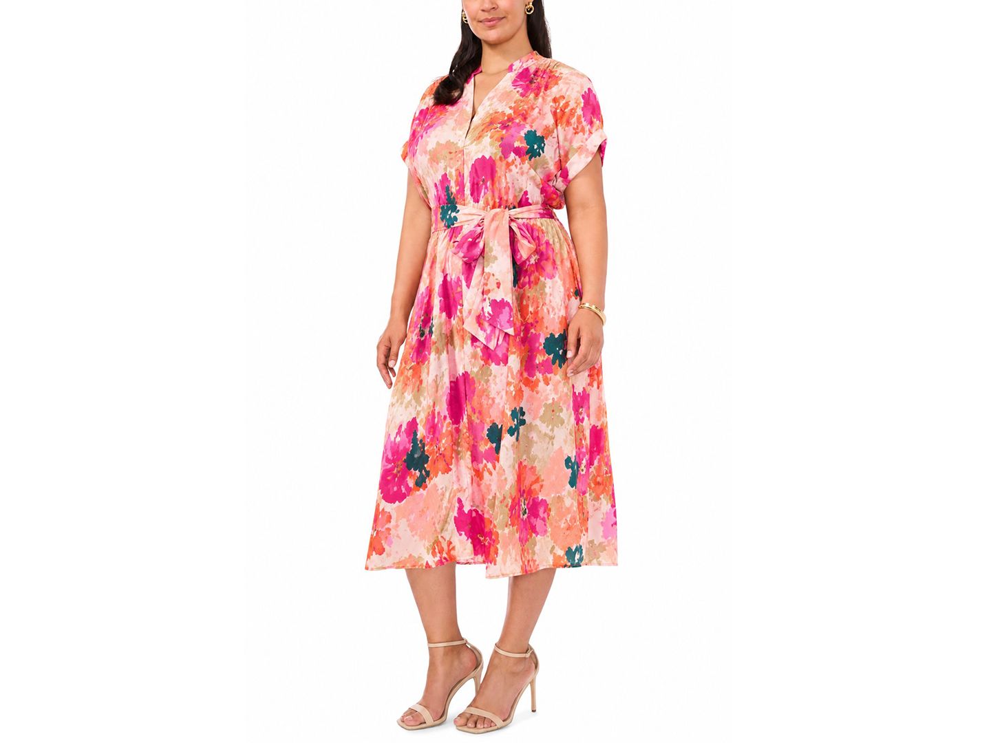 Женское платье MSK Plus Size Split Crewneck Midi, цвет: Granita — фото 2