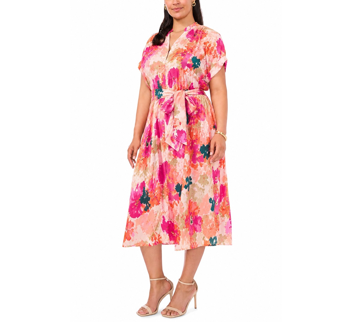 Msk Plus Size Split Crewneck Midi Dress