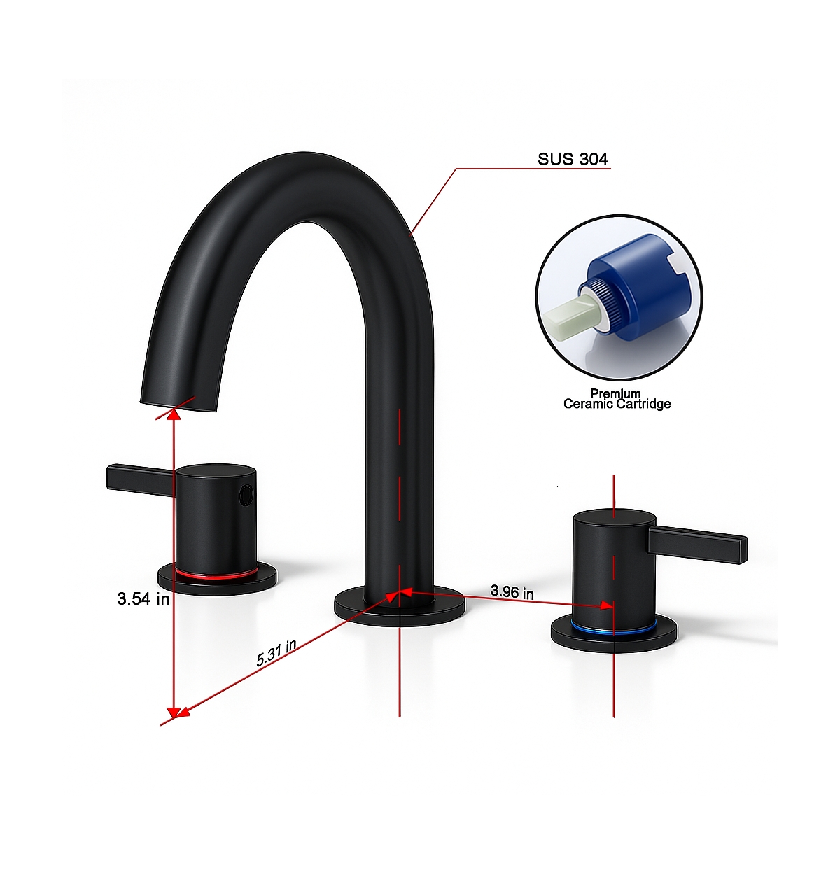 Phying 8-Inch Widespread Lavatory Faucet, 2-Handle 3-Hole with 360degree(s) Spout Vanity and Pop-Up Drain, Brushed Nickel