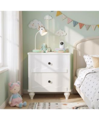 Wooden Nightstand with Charging Station, Storage Dresser with 2 Drawers