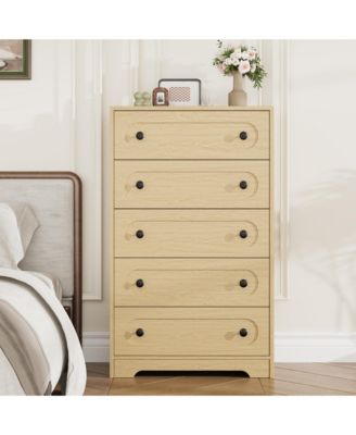 5 Drawer Dresser for Bedroom, 50" Tall Large Dresser with Deep Drawers and Metal Knobs, Wooden Mid-Century Chest of Drawers for Living Room