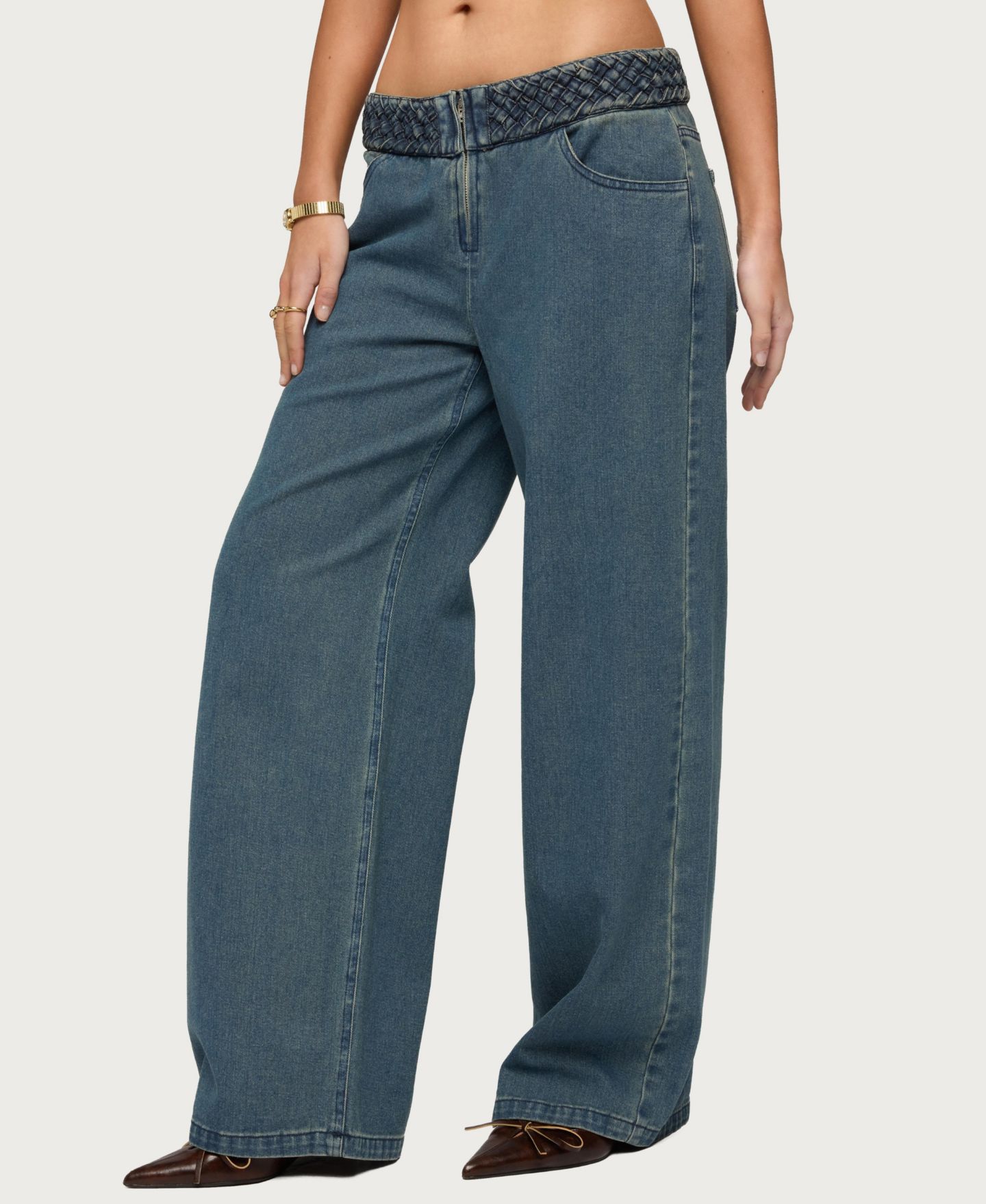 Женские джинсы Edikted Braidey Low Rise Baggy, цвет: Синий потёртый — фото 4
