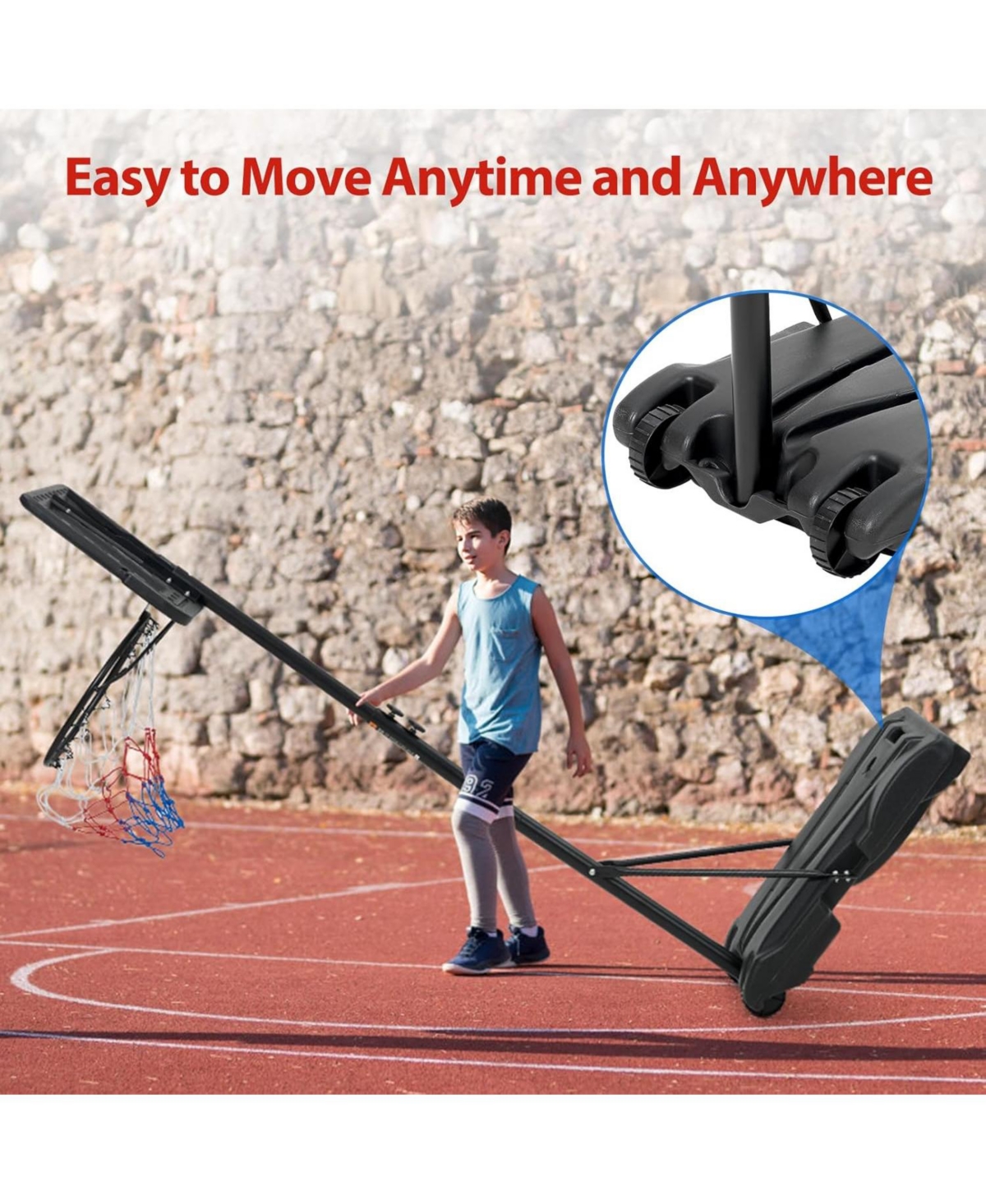 Xo 5-7FT Adjustable Kids Basketball Hoop, 28" Backboard with Wheels Base for Backyard Driveway Indoor Play