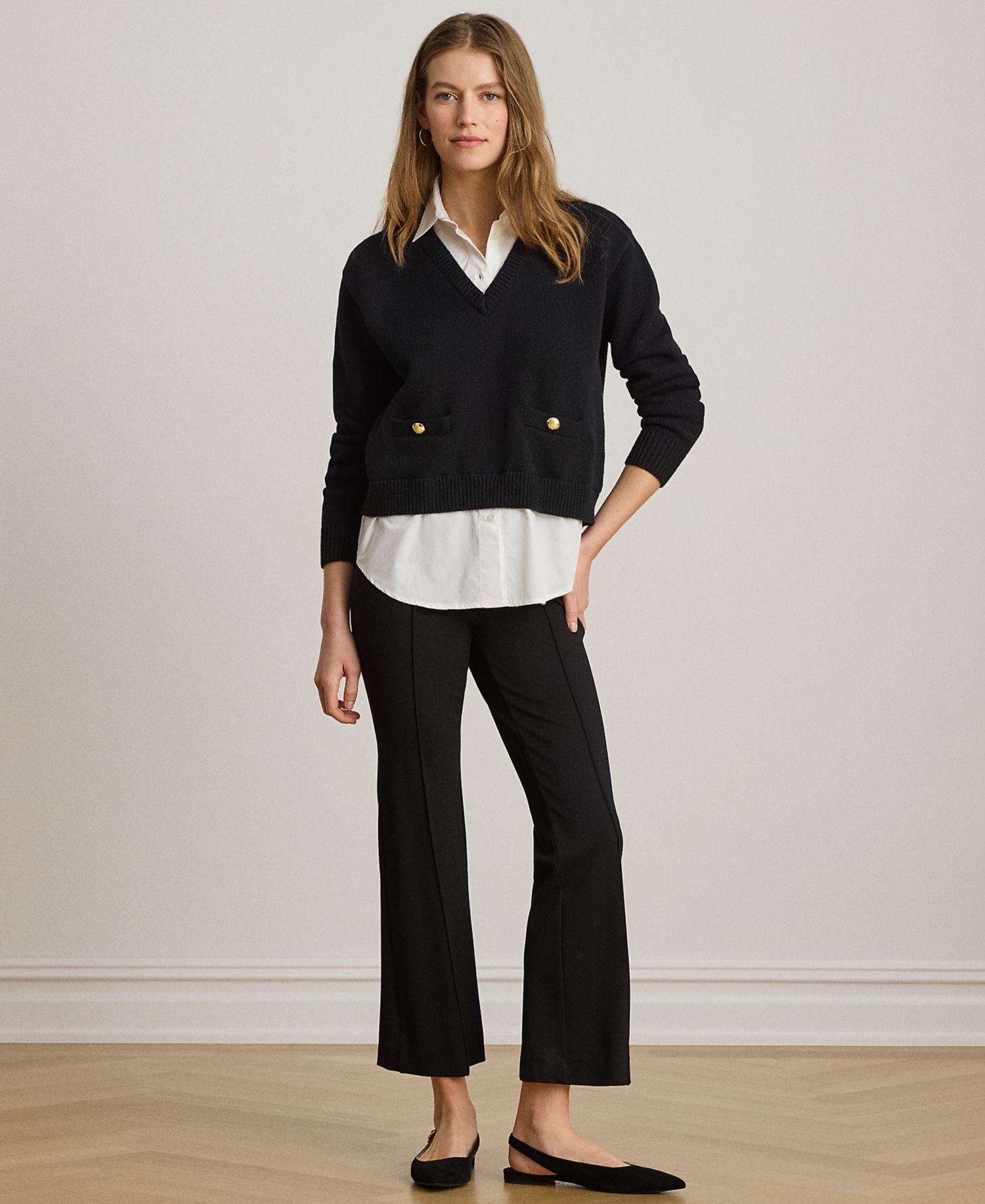 Petite Layered Button-Trim Cotton Sweater