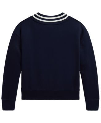 Polo Ralph Lauren Girls' 7-16 Striped Fleece V-Neck Sweatshirt
