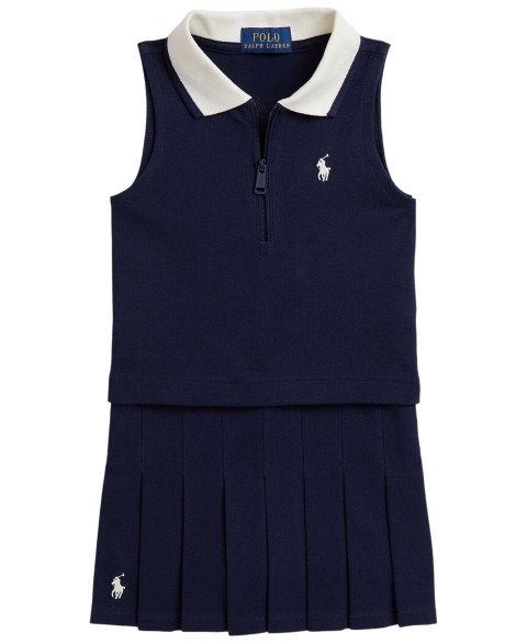 Polo Ralph Lauren Girls' 2T-6X Stretch Mesh Boxy Polo Shirt and Skort, 2-Piece Set