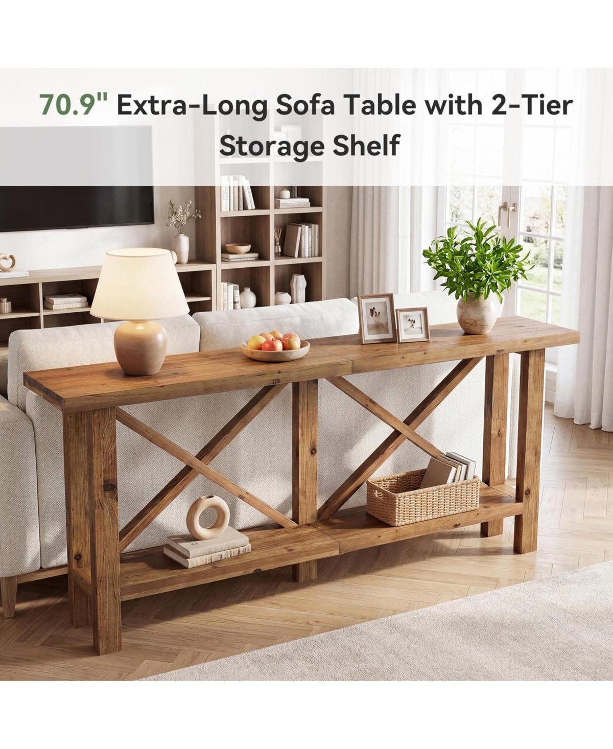 Tribesigns Solid Wood Console Table, 70.9-Inch Long Narrow Entryway Table with Storage, 2-Tier Farmhouse Sofa Console Behind Couch