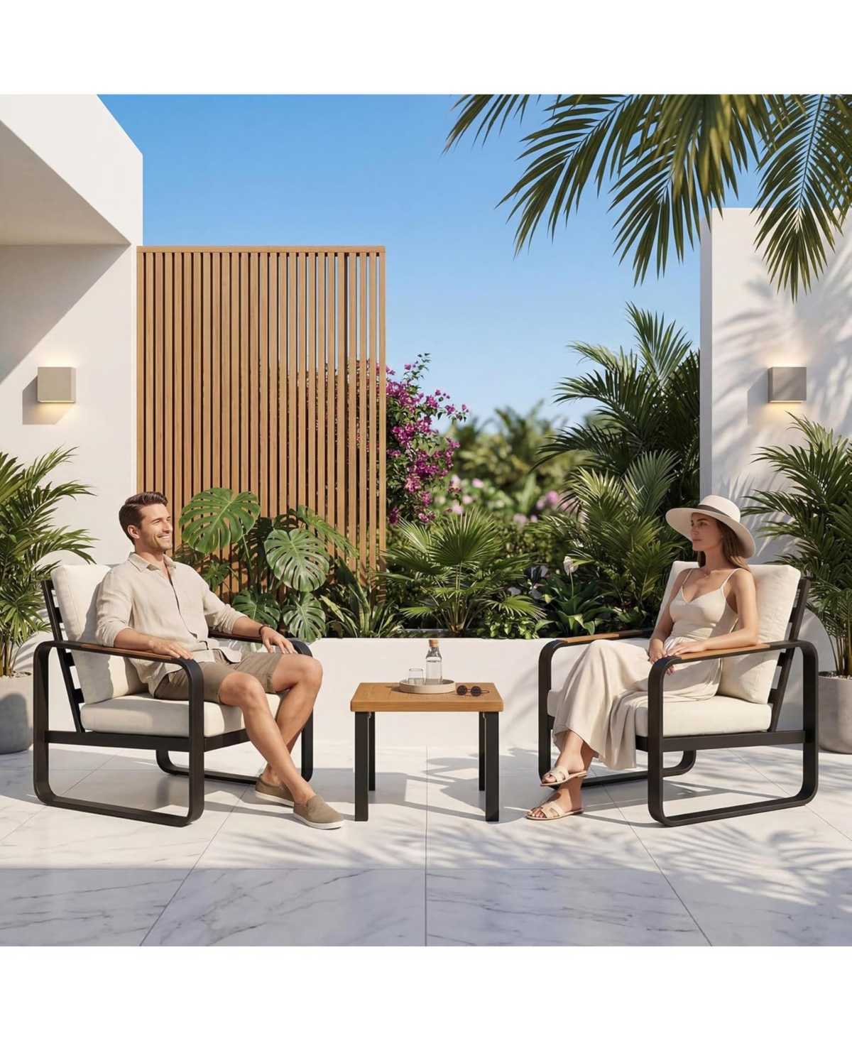 Tribesigns 3-Piece Outdoor Patio Furniture Set with 2 Armchairs and 1 Side Table,Metal Frame 6'' Thick Cuushions, Conversation Brand