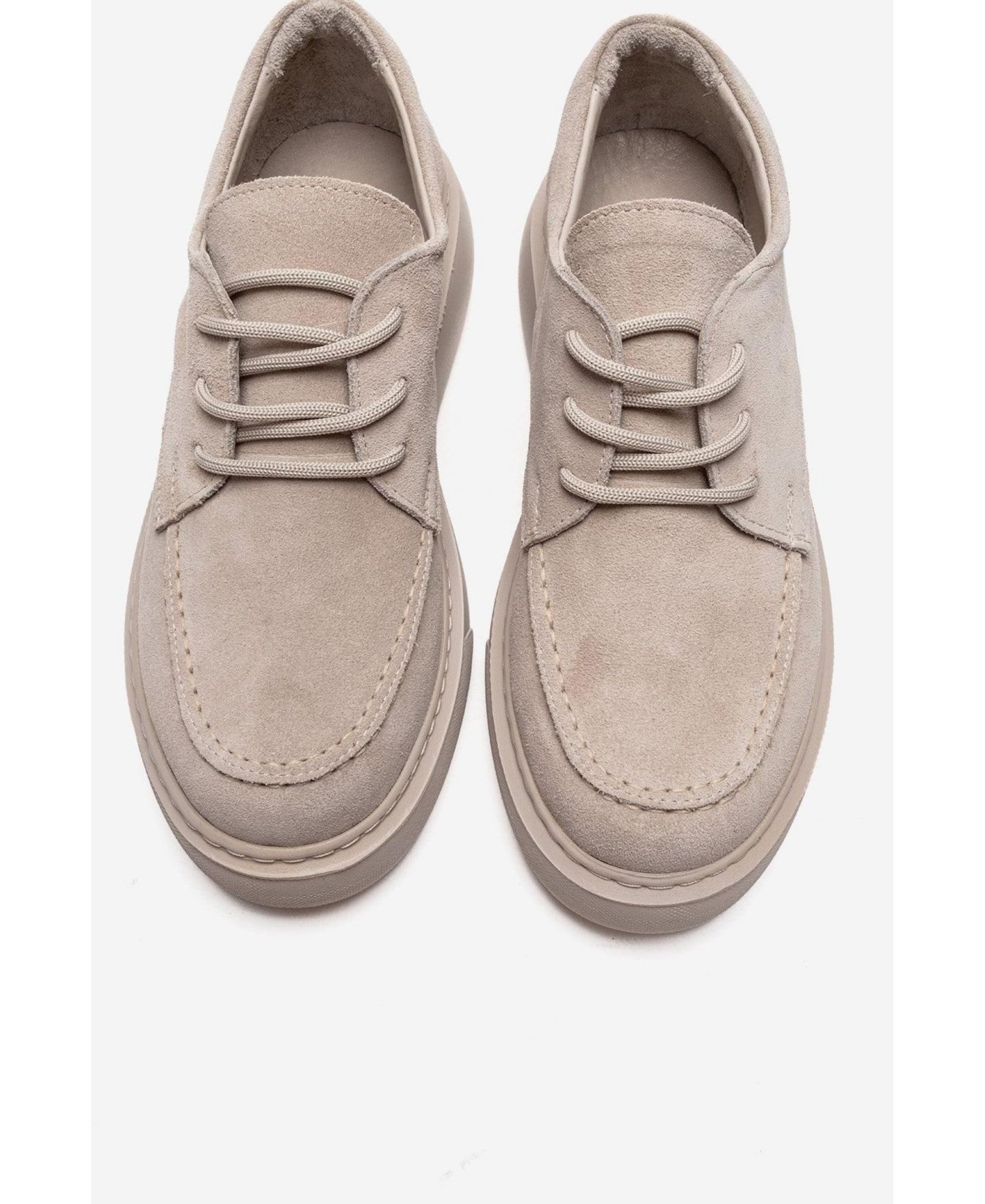 Женские кожаные кроссовки Forever & Always Shoes Mareon на шнуровке, цвет: Бежевый замшевый — фото 5