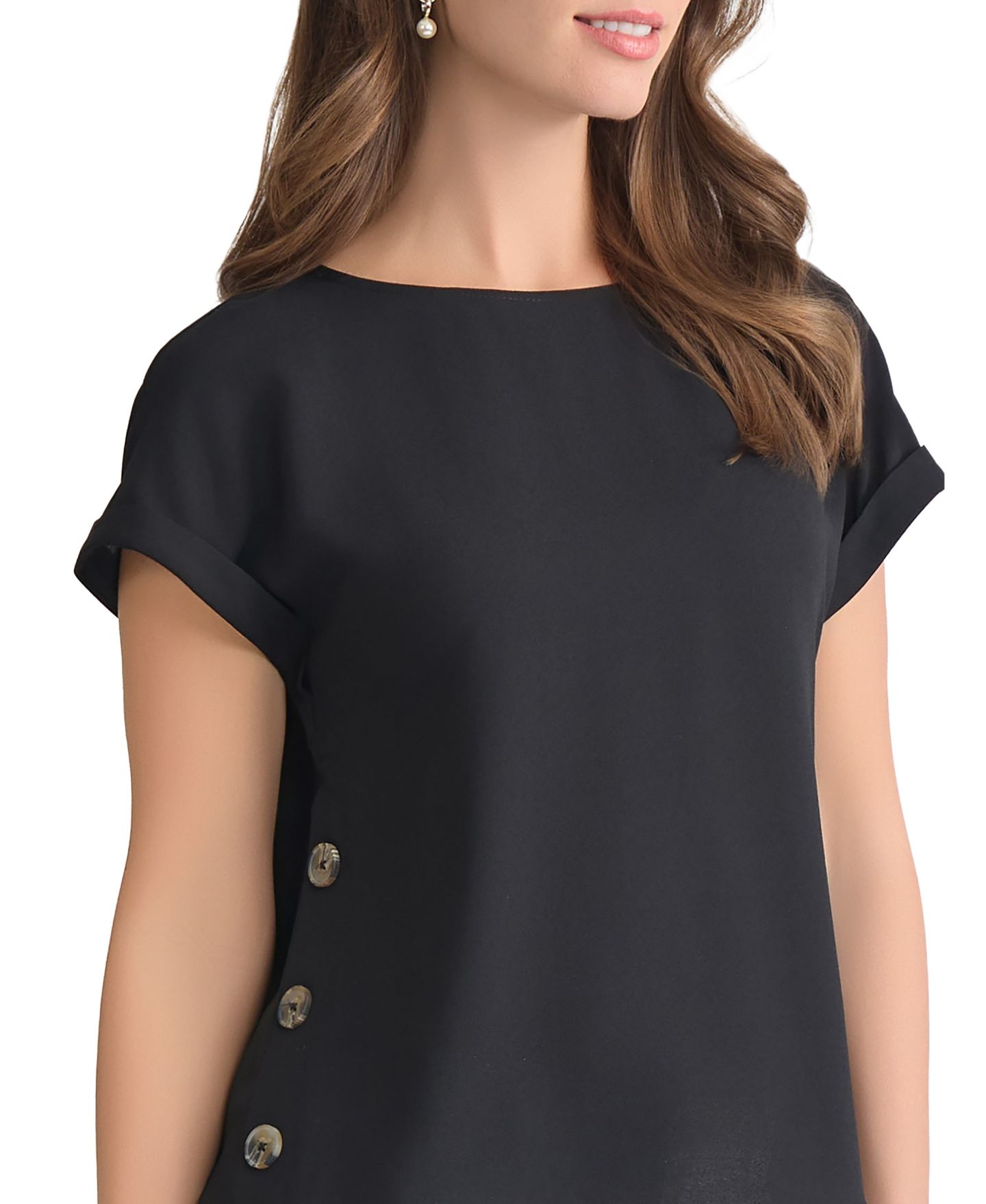 Женский топ Jones New York Side-Button Short-Sleeve Top, цвет: Чёрный — фото 4