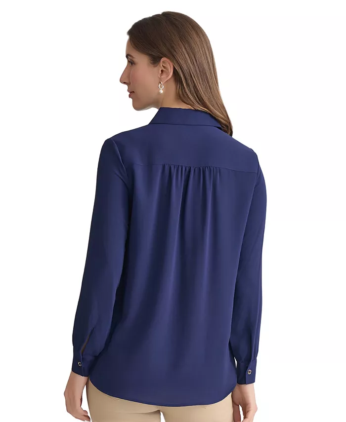 Long Sleeve Shirttail Side Button Popover Tunic - thumbnail 10